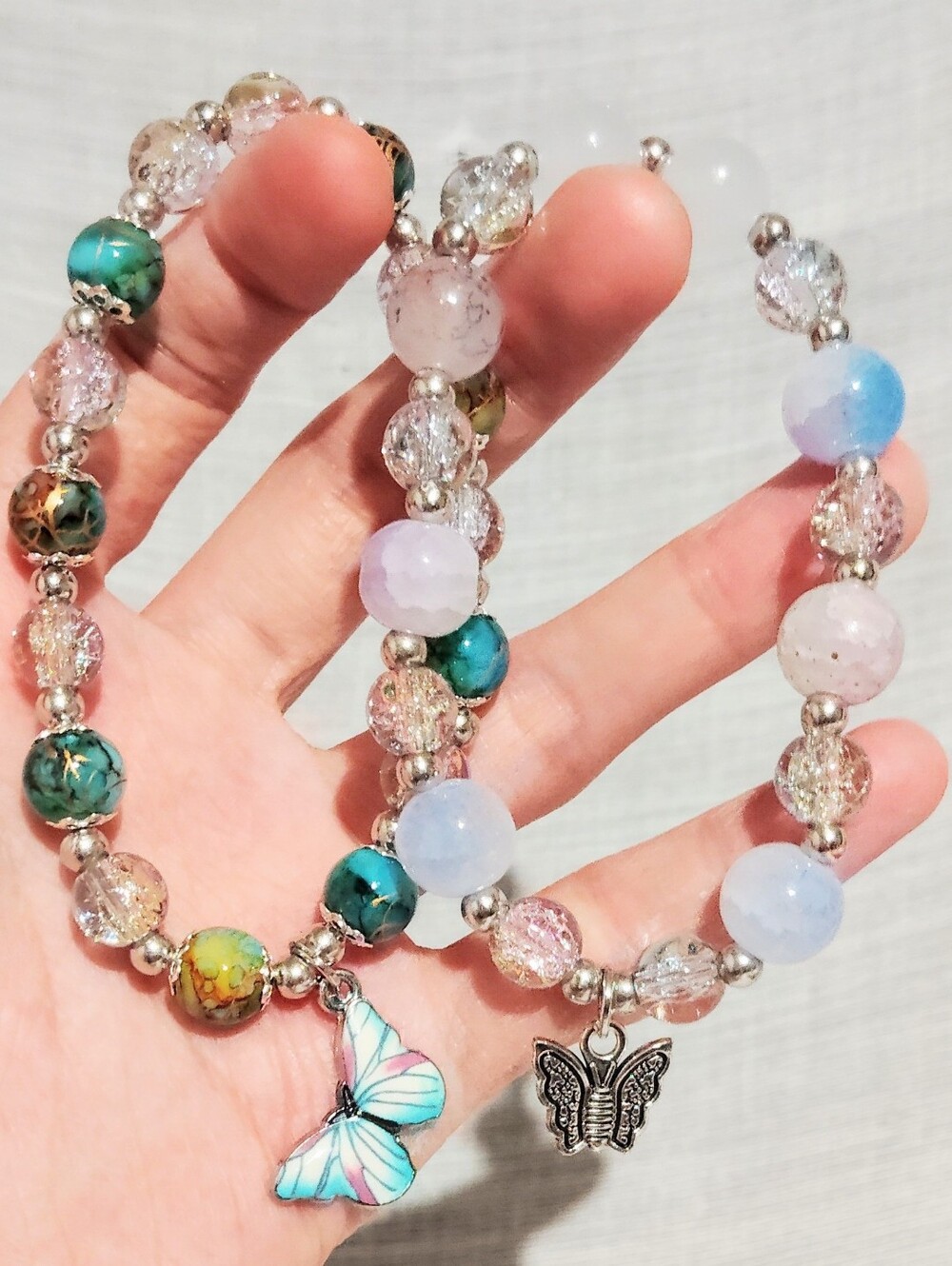 Handmade Glass Butterfly Bracelet One Of A Kind. Bundle Of 3 Glass Bracelet 7''